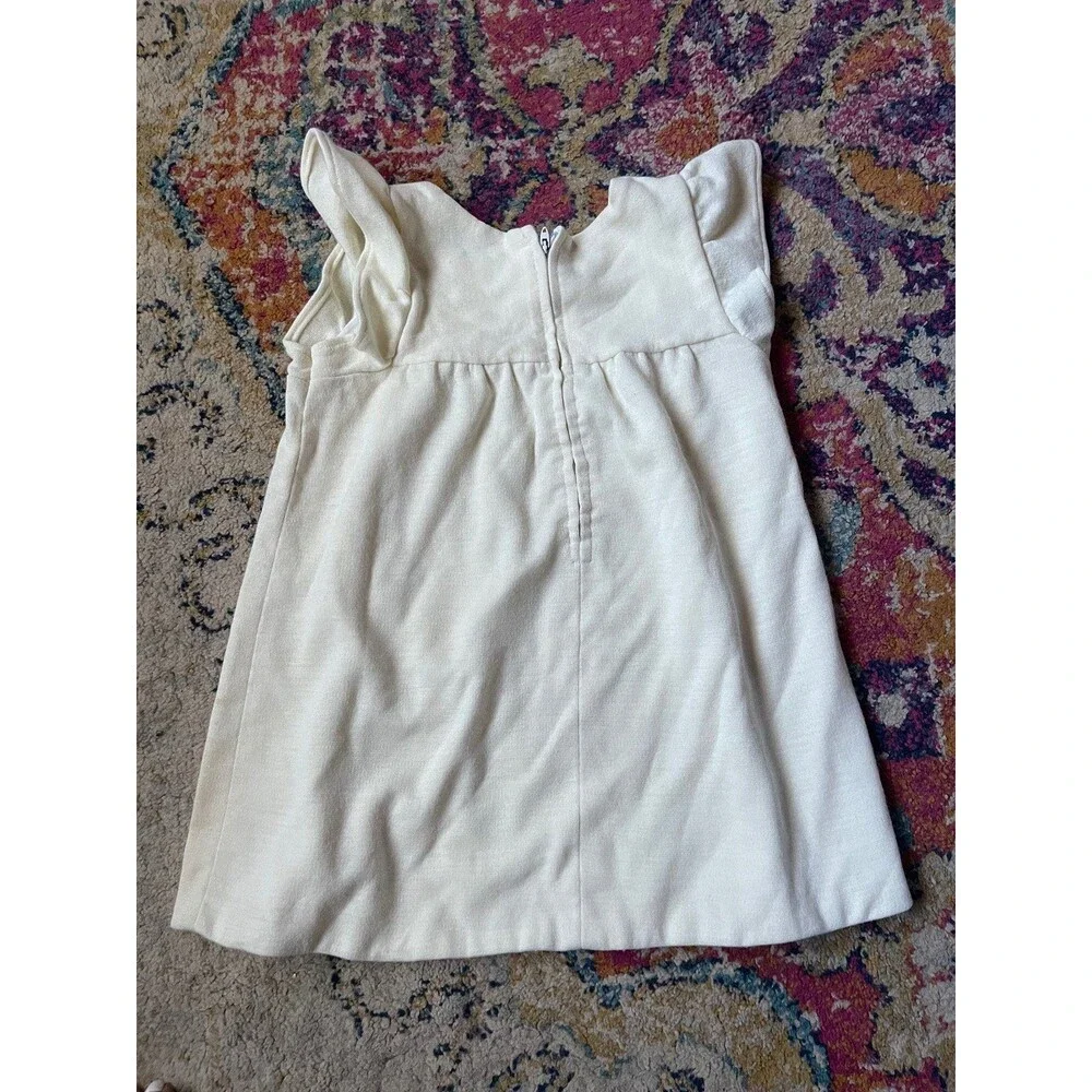 Vintage Cream Linen Toddler Dress with Strawberry Embroidery